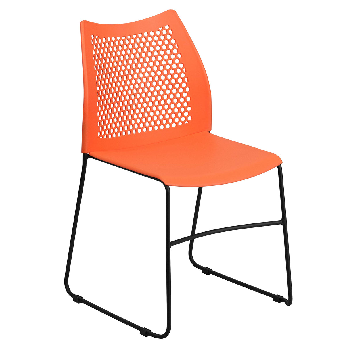 Flash Furniture HERCULES Series 661 lb. Capacity Orange Stack Chair with Air-Vent Back and Black Powder Coated Sled Base