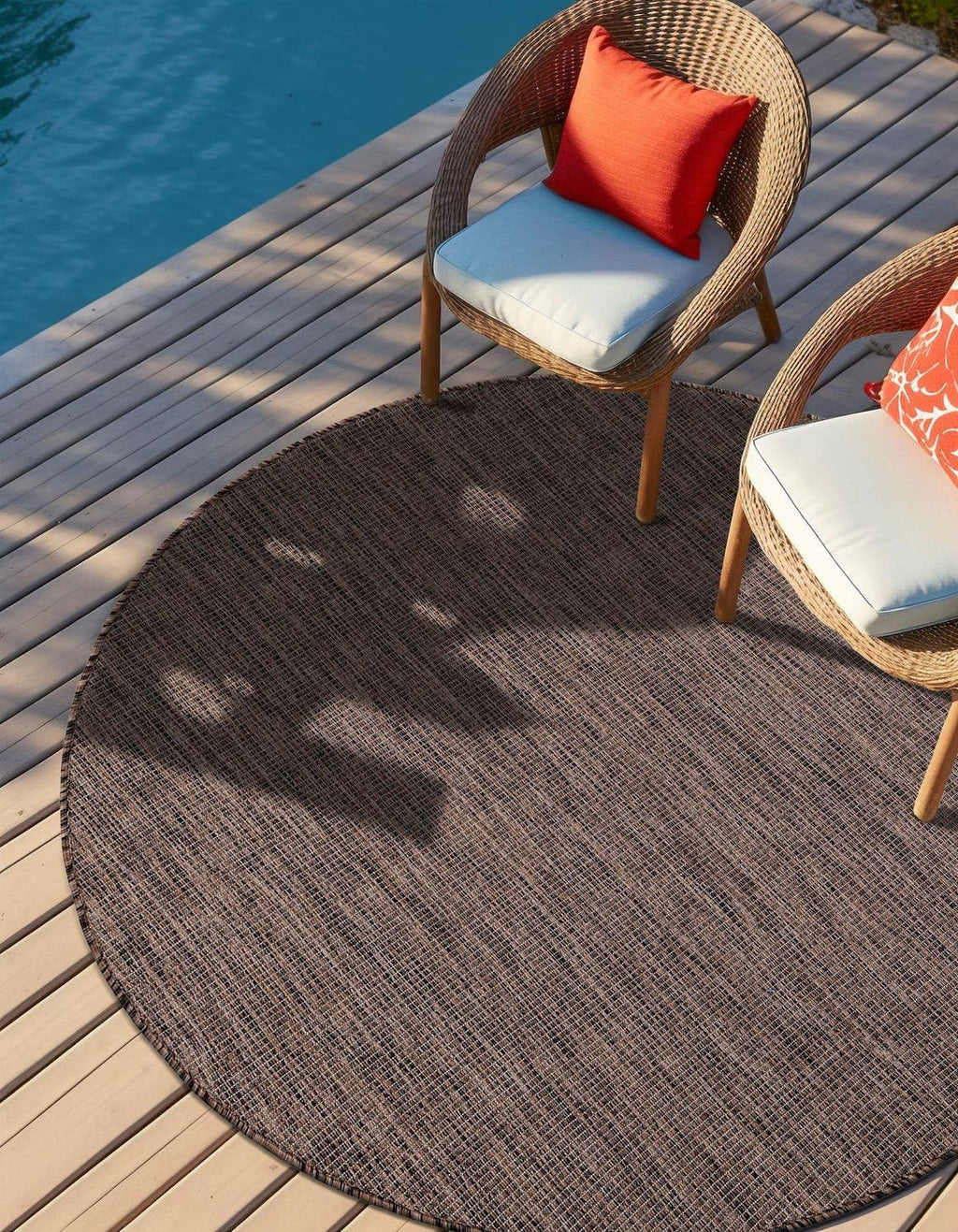 Unique Loom Outdoor Solid Collection Area Rug (10' Round Light Brown/Ivory)