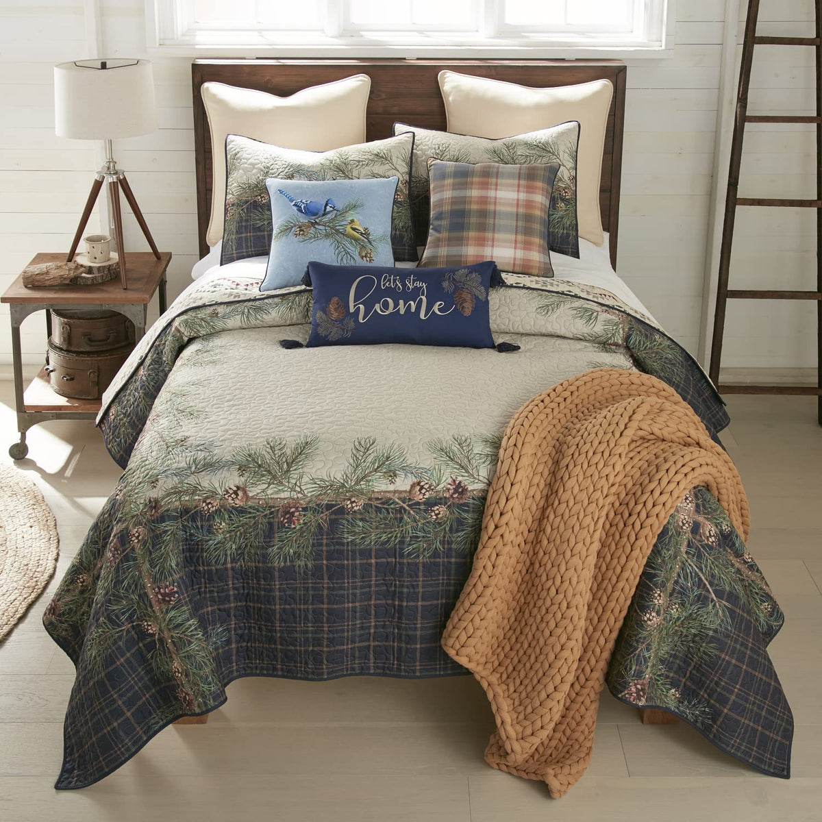 Donna Sharp Queen Bedding Set - 3 Piece - Pine Boughs Lodge Quilt Set With Queen Quilt And Standard Pillow Shams - Machine Washa