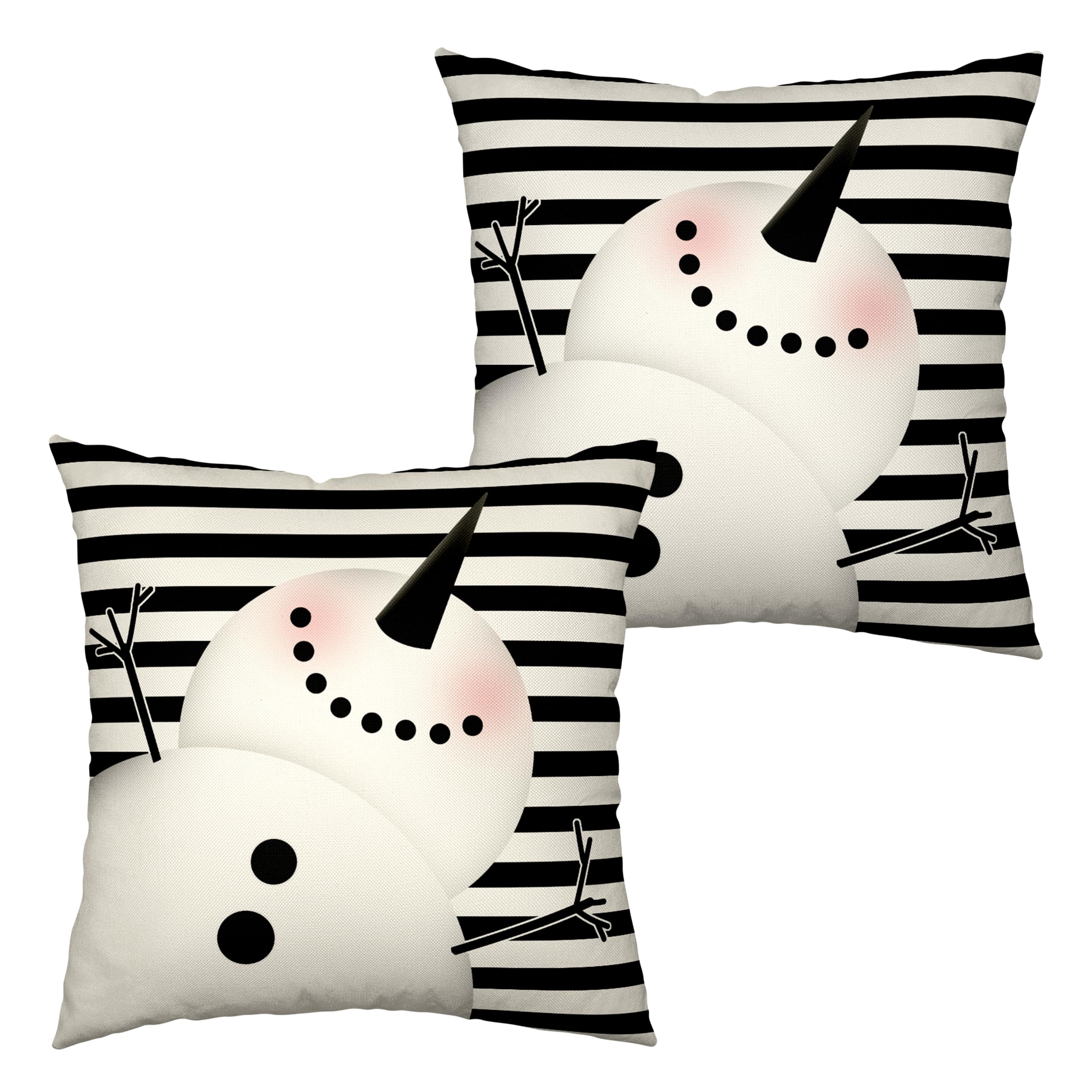 Kwlegh Lovely Snowman Pillow Covers 18X18 Set Of 2 Winter Holiday Cold Pillow Case Black And White Striped Throw Pillow Covers C