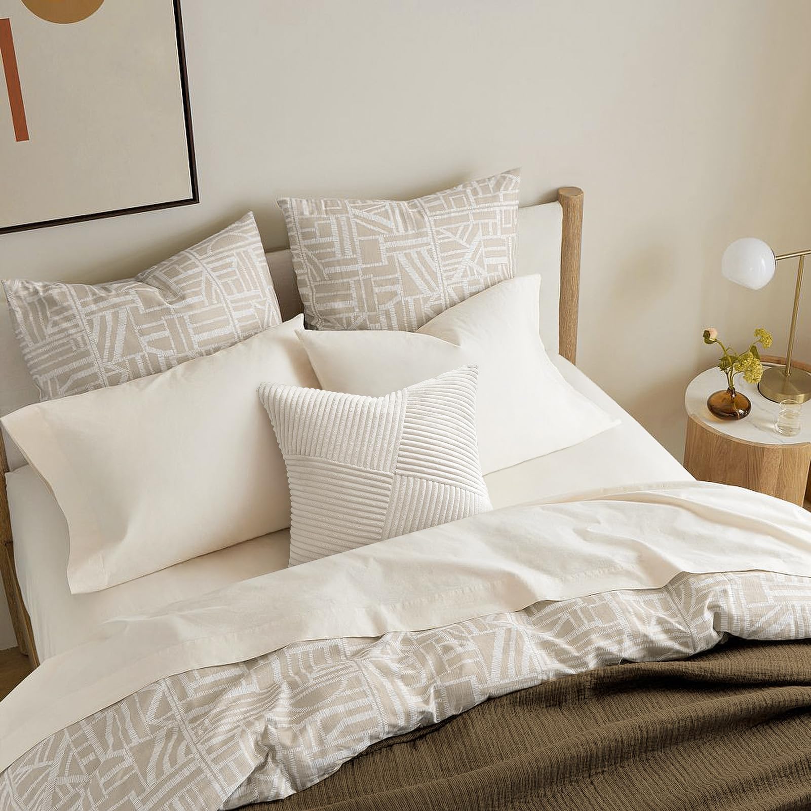 Topfinel 22X22 Inches Pillow Covers Set Of 2 Cream White Corduroy Decorative Throw Pillow Covers For Sofa Couch Bed, Windmill Te