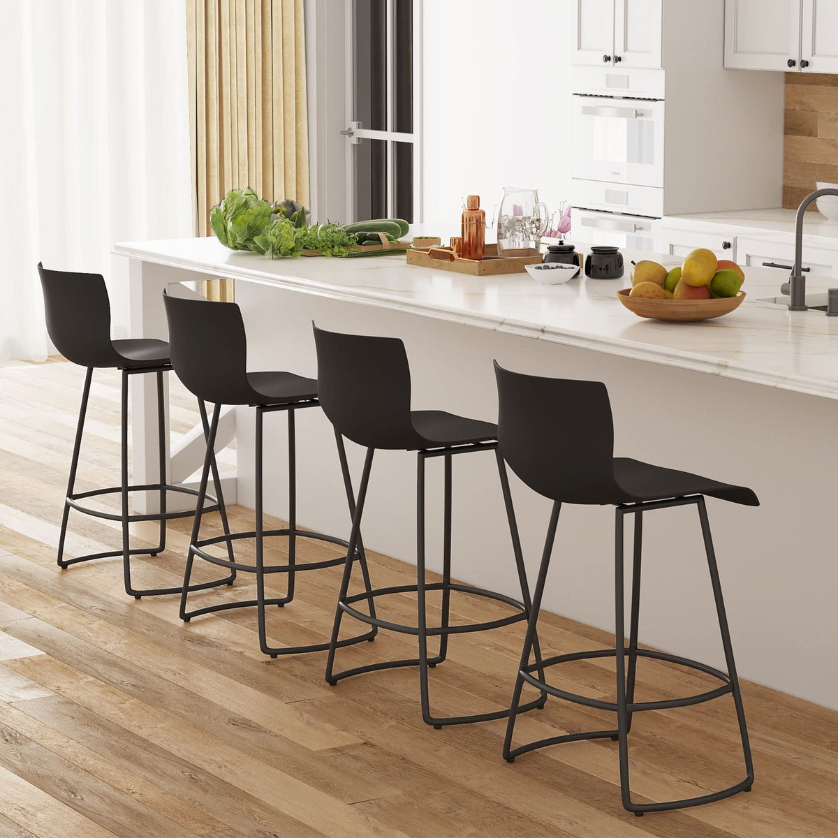 Pointant Bar Stools Set Of 4 Bar Stools Counter Height Bar Stools Modern Swivel Bar Stools Bar Chairs With Back Plastic 24' Metal Bar Stools Counter Height,Black