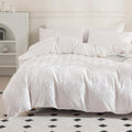 Jellymoni Bright White Duvet Cover King Size - 3Pcs Microfiber Tufted Duvet Cover Set, Boho Textured Duvet Cover Jacquard Rhombu