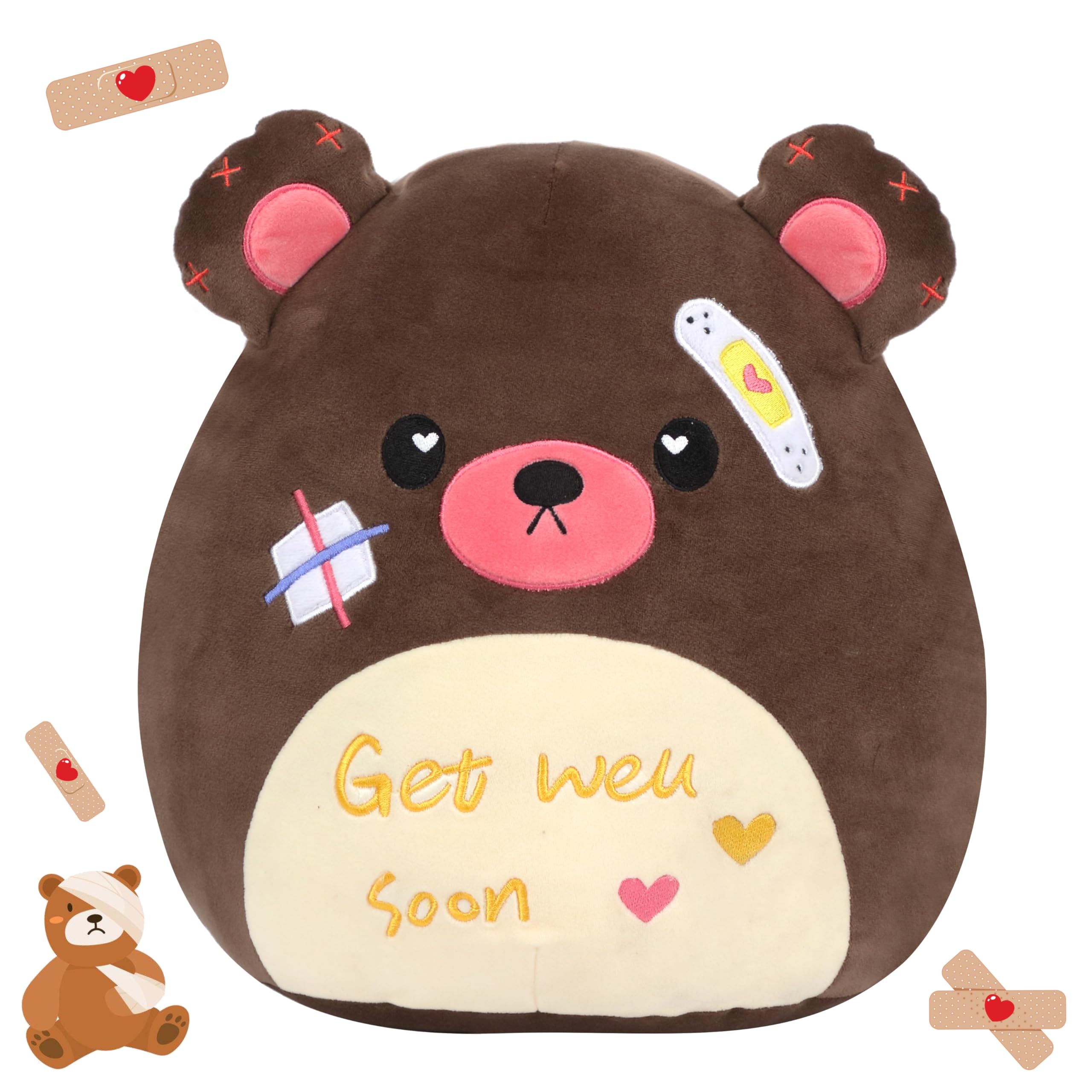 Easfan Get Well Soon Stuffed Bear Plush Pillow, Feel Better Injured Teddy Cozy Snuggle Toy Animal With Adhesive Bandage, Adorabl