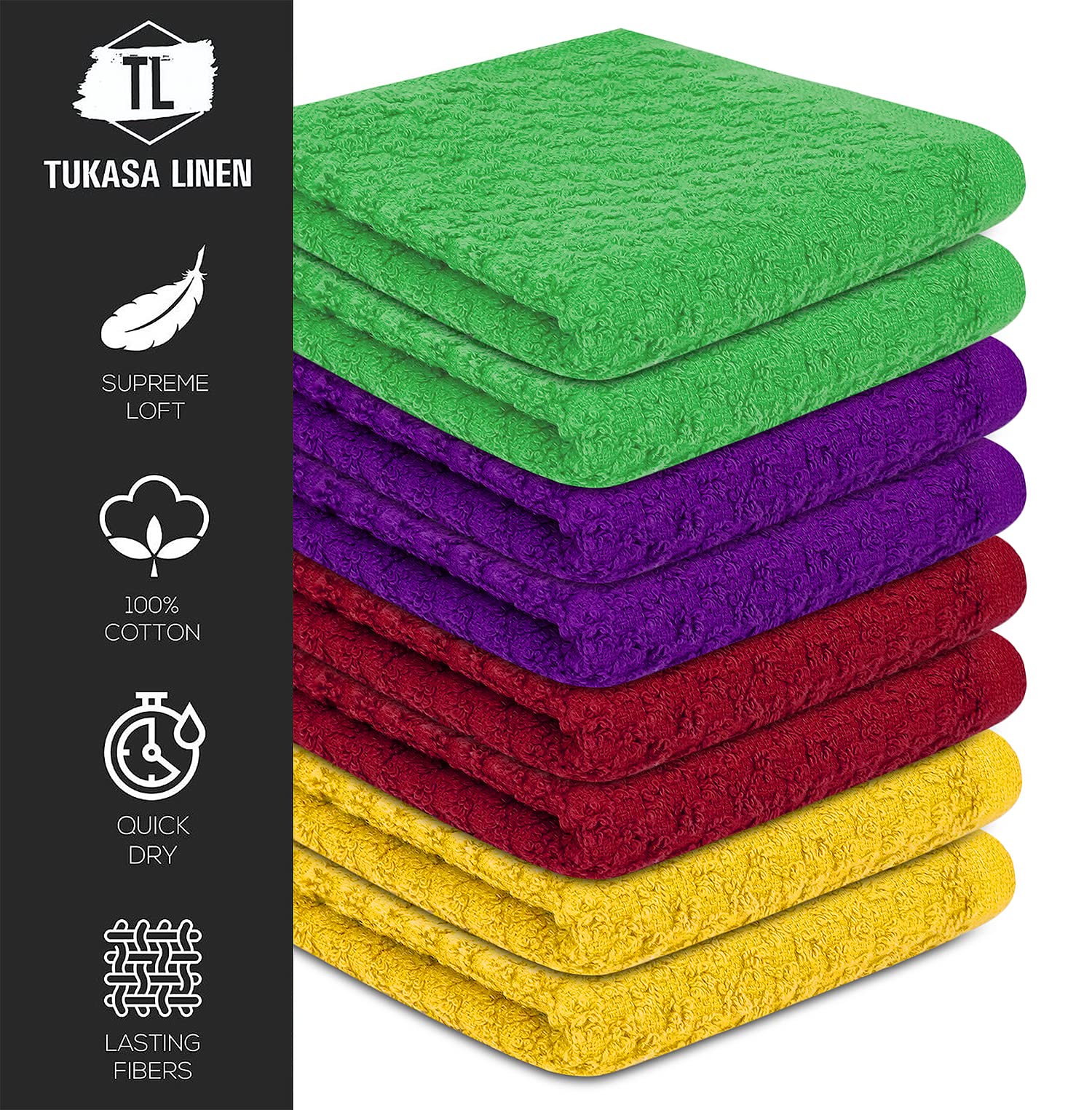Tukasa Linens 16 Pack Cotton Washcloths For Body And Face, 12X12 Inches, Multipurpose And Lightweight Wash Clothes For Face. Hig