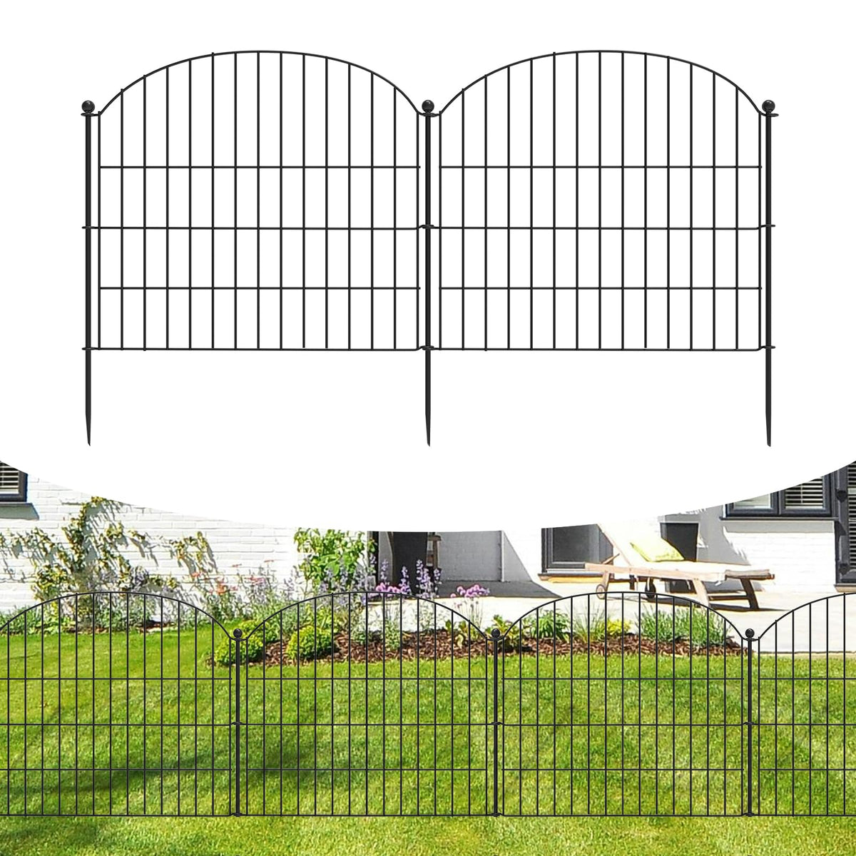 Animal Barrier Fence 10 Pack - 24 In (H) X 20 Ft (L) No Dig Dog Garden Decorative Fence Rustproof Metal Wire Panel Border, Rustp
