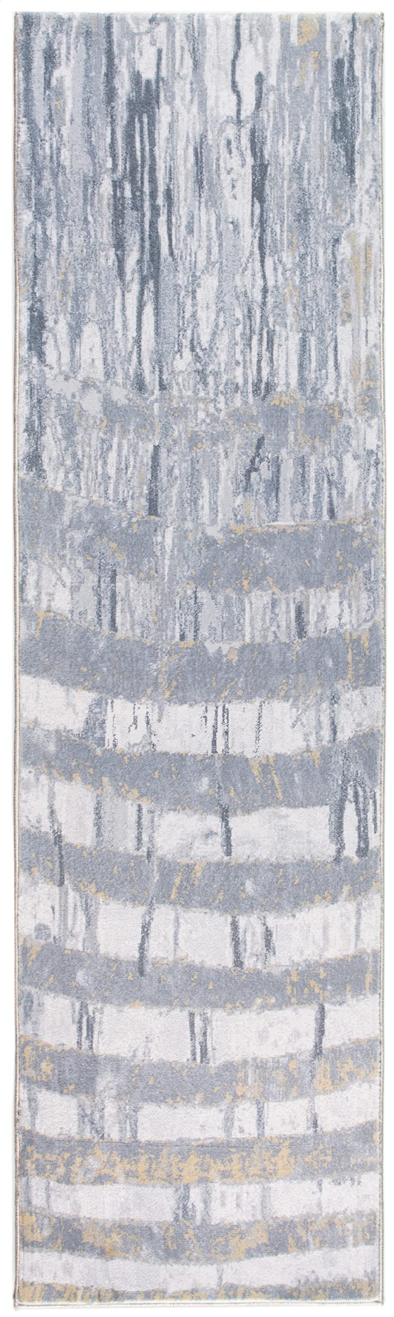 HomeRoots Grey/Gold Polyester 8’ x 10’ Gray Distressed Steps Abstract Area Rug