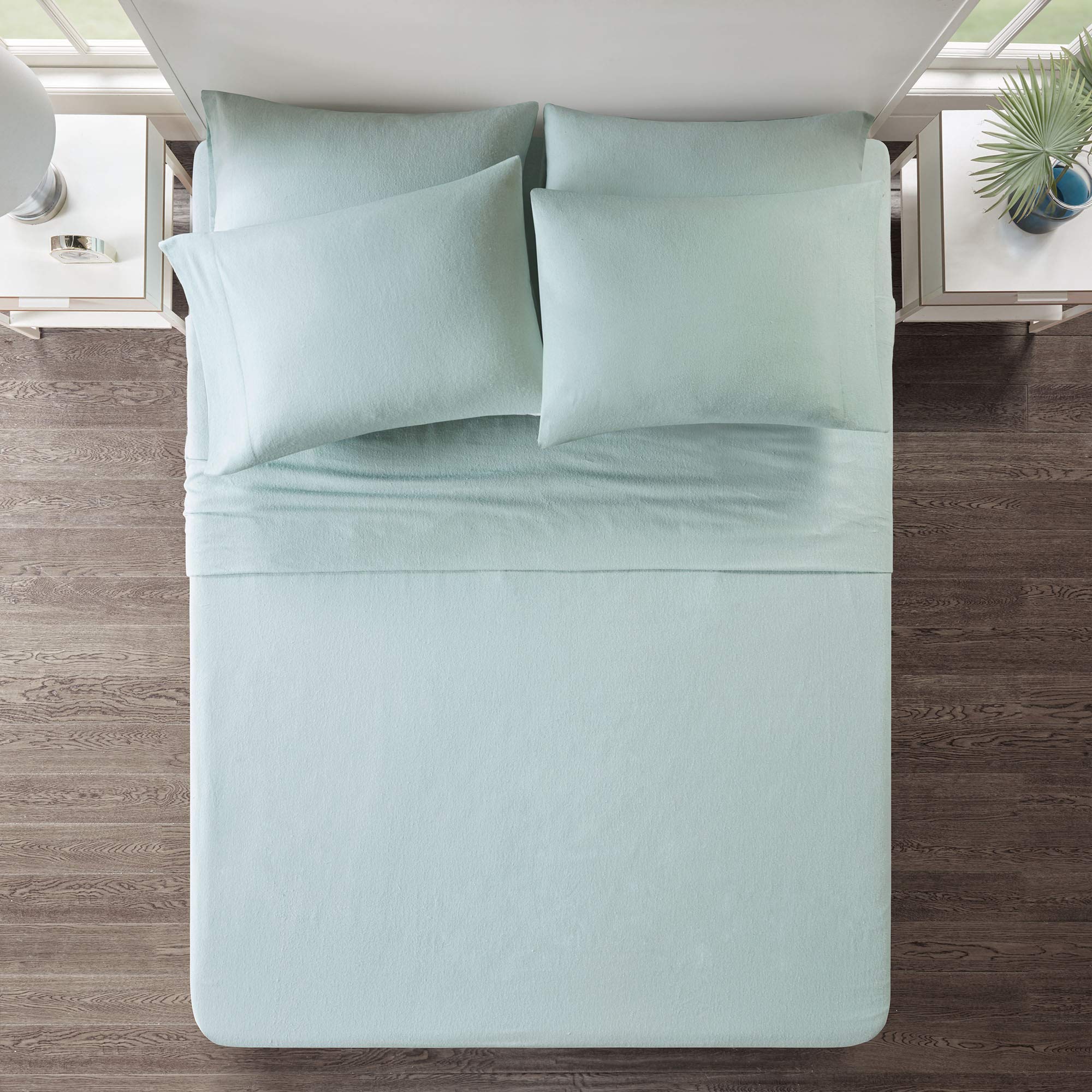 Comfort Spaces Cotton Flannel Breathable Warm Deep Pocket Sheets With Pillow Case Bedding, Full, Aqua Solid 4 Piece