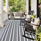Black And White Striped Outdoor Indoor Rug 4' X 6' Front Porch Rug Cotton Hand-Woven Welcome Mats Layered Door Mats For Front Po
