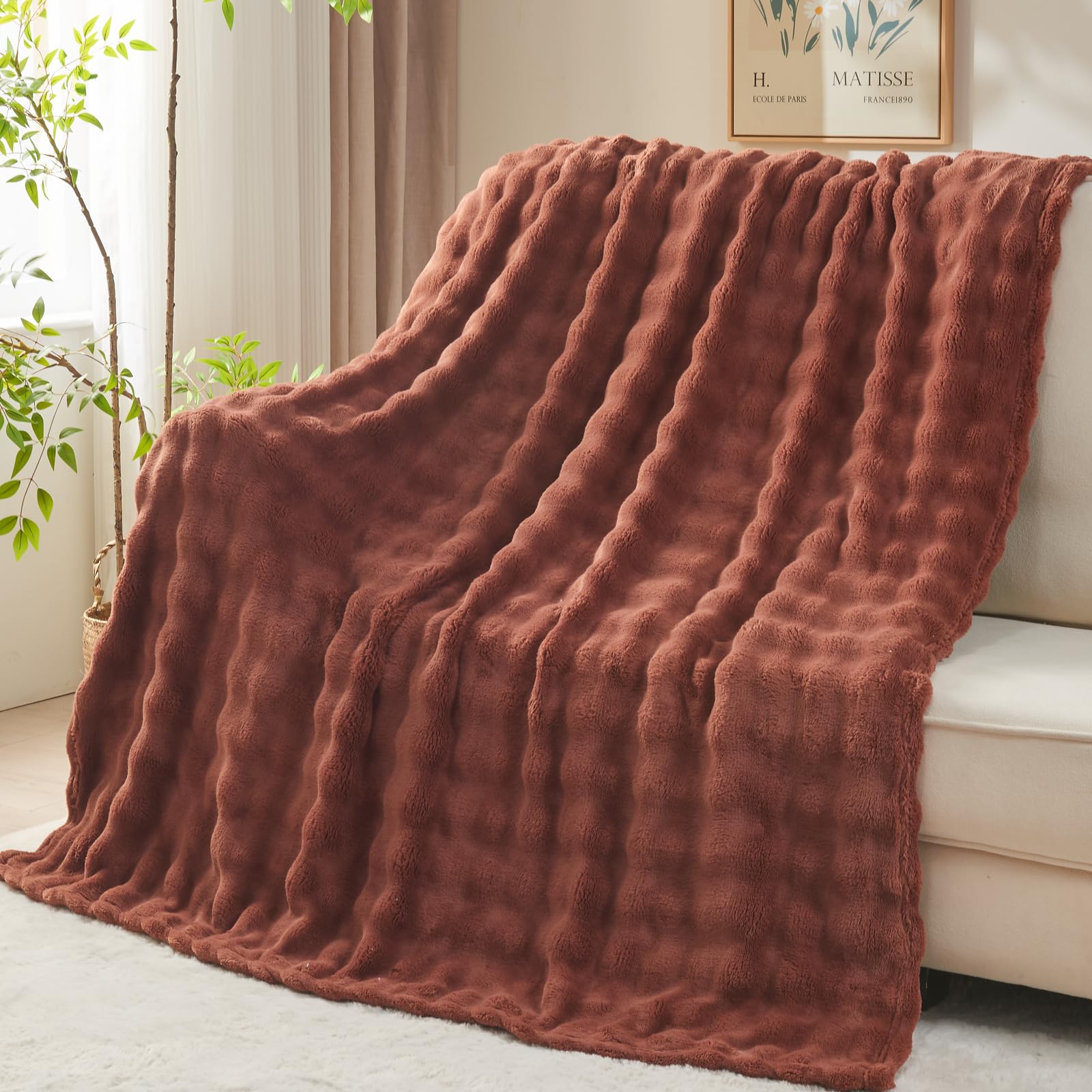 Newcosplay Twin Blanket For Couch Coffee Super Soft Flannel Fleece 3D Bubble Lightweight Bed Blanket All Season Use (Coffee, Twi
