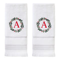 SKL Home Christmas/Winter Wreath Monogram Hand Towel A 2pc Set for Bath/Kitchen/Bar & Gift, White