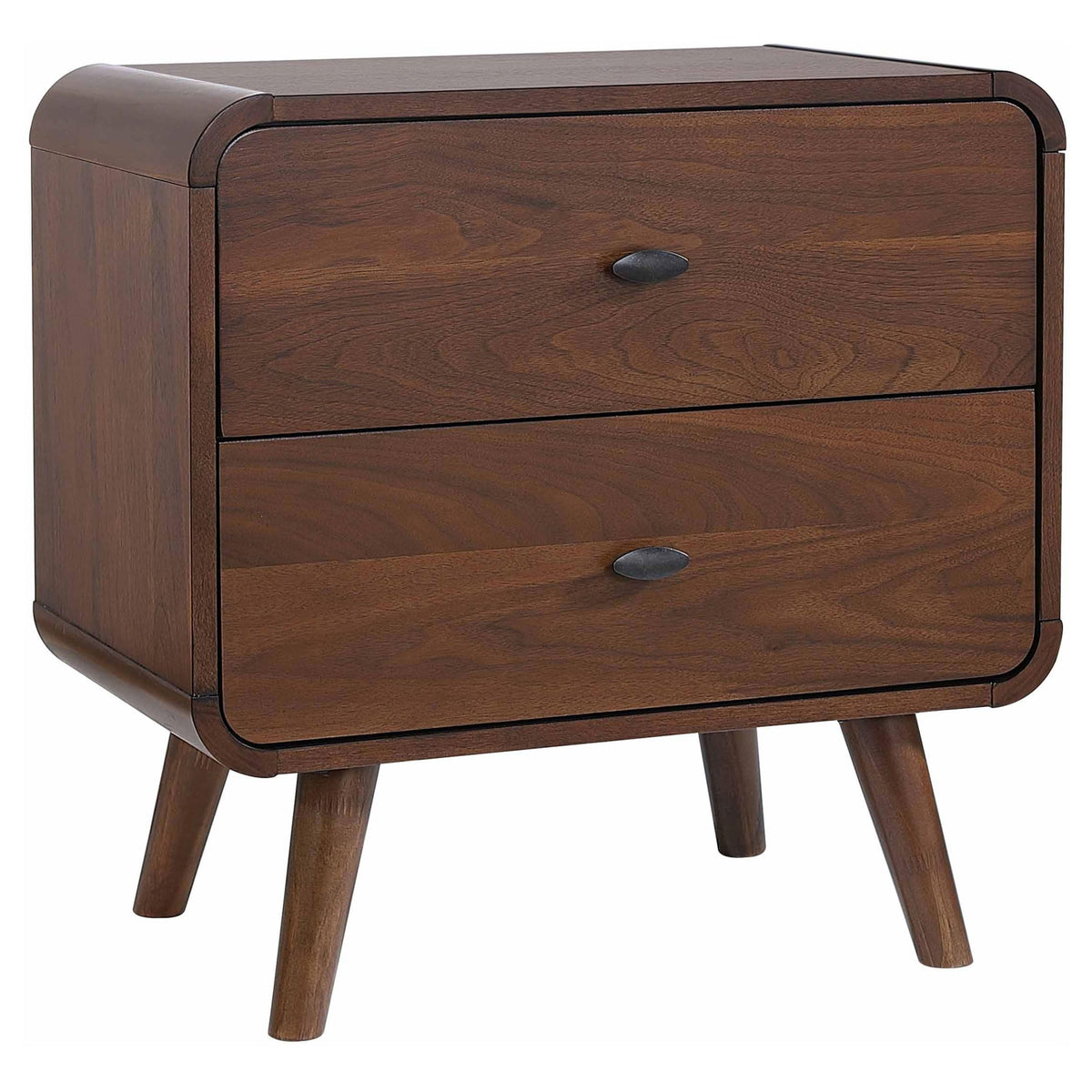 Coaster Home Furnishings Robyn Mid Century Modern 2 Drawer Nightstand Bedroom Bedside Table Storage Drawers Dark Walnut 205132