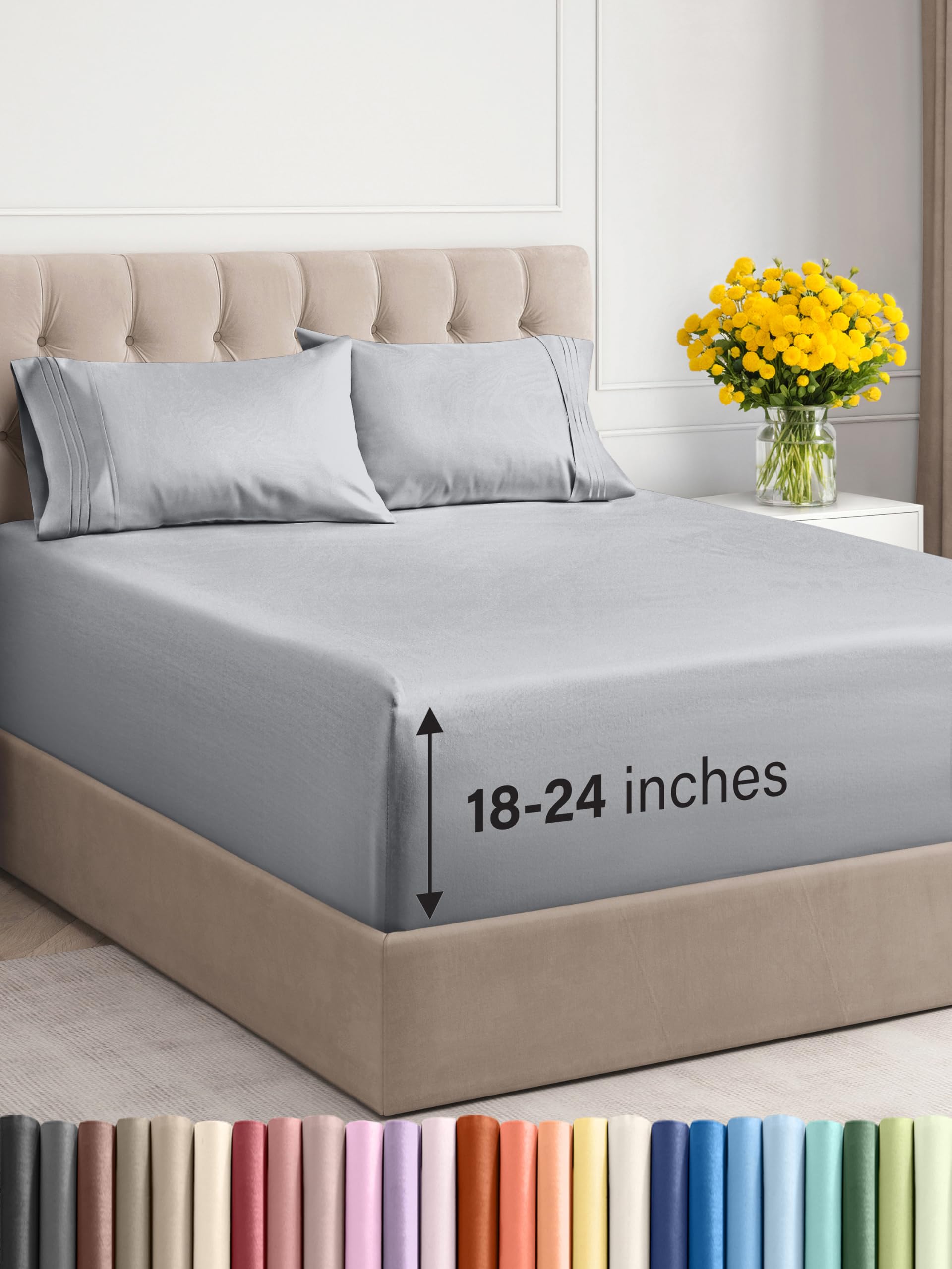 Extra Deep Pocket King Sheets - 4 Piece Breathable & Cooling Bed Sheets - Hotel Luxury Bed Sheet Set - Soft, Wrinkle Free & Comfy - Easily Fits Extra Deep Mattresses - Deep Pocket Steel Blue Sheets
