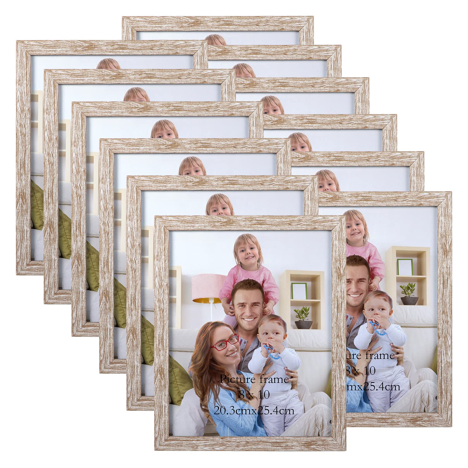 Giftgarden 8x10 Picture Frame Distressed Beige White Set of 12, Multi Rustic Wood Grain 8 by 10 Photo Frames Bulk for Wall or Ta