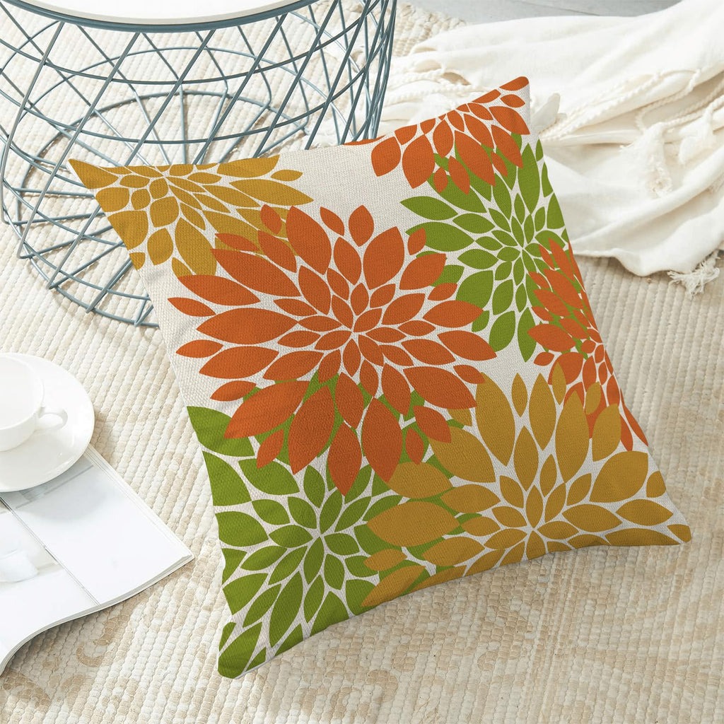 Fall Burnt Orange Outdoor Pillow Covers 18X18 Inch Set Of 2 Mustard Yellow Green Dahlia Floral Decor Throw Pillows Modern Geomet