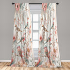 Ambesonne Birds And Nature Window Curtains Pack Of 2, Spring Garden Scenery With Flying Sparrows And Leafy Flowers, Lightweight