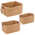3 Set Small Wicker Rope Baskets EcoFriendly Soft Woven Storage Organizing Baskets with Handle, Decorative Square Basket for for