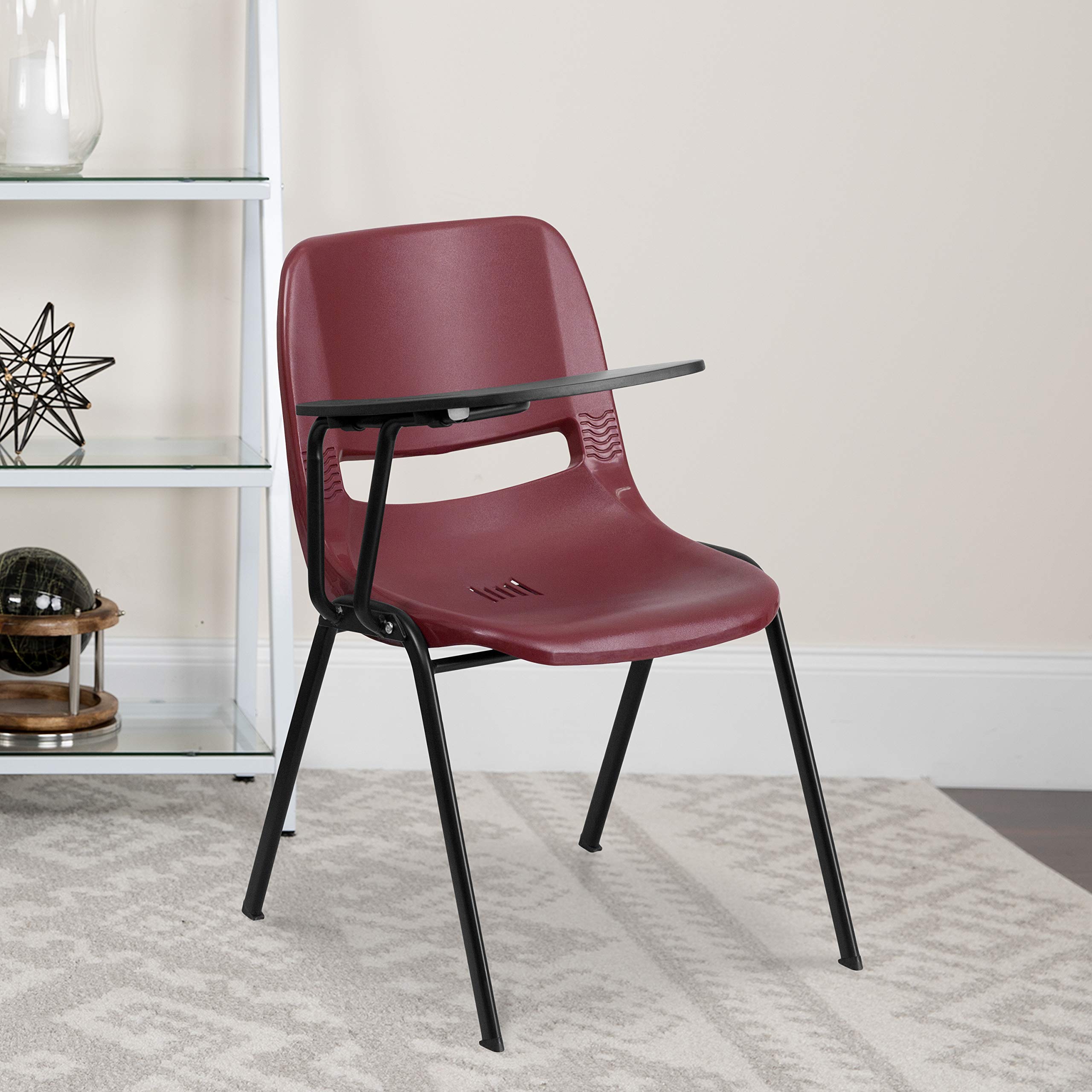 Flash Furniture HERCULES Burgundy Ergonomic Shell Chair with Right Handed Flip-Up Tablet Arm