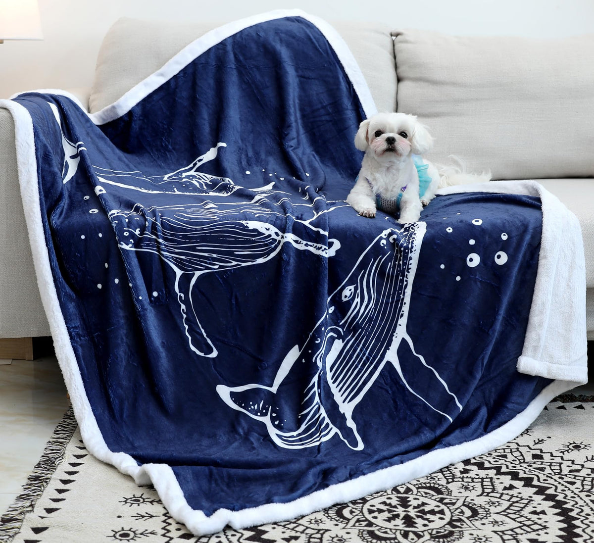 Zevrez Whale Blanket Navy Blue Whales Throw Blanket Flannel Fleece Sea Whale Pattern Blankets Whale Gifts And Decor For Sea And