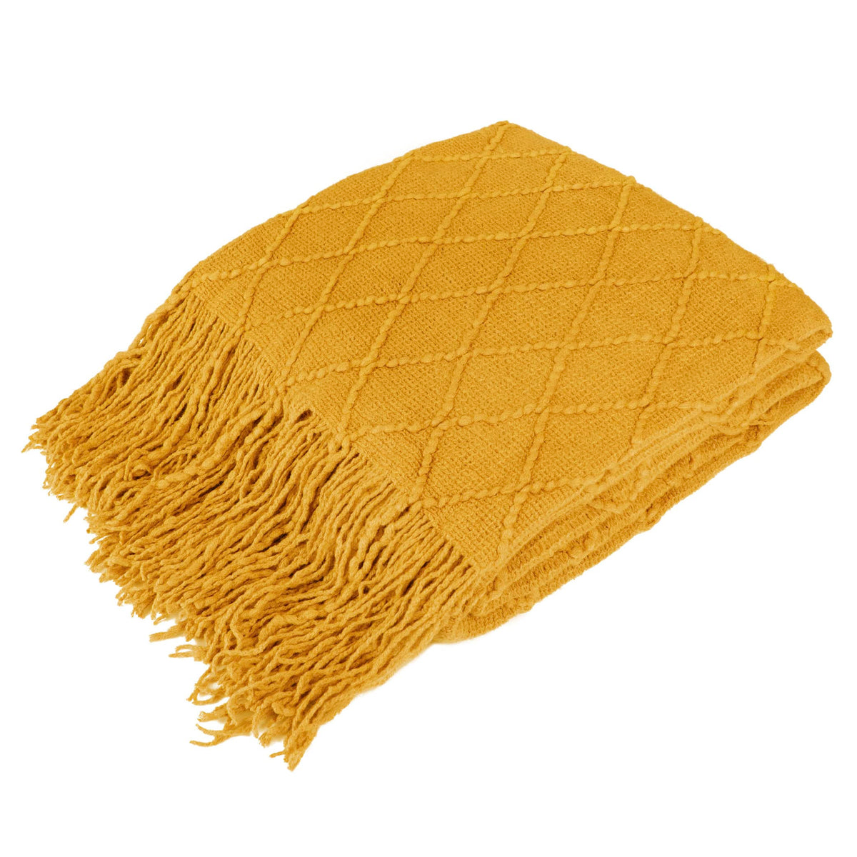 Pavilia Mustard Yellow Knit Throw Blanket Couch, Soft Knitted Boho Blanket, Farmhouse Home Decor Woven Throw, Cozy Decorative Af