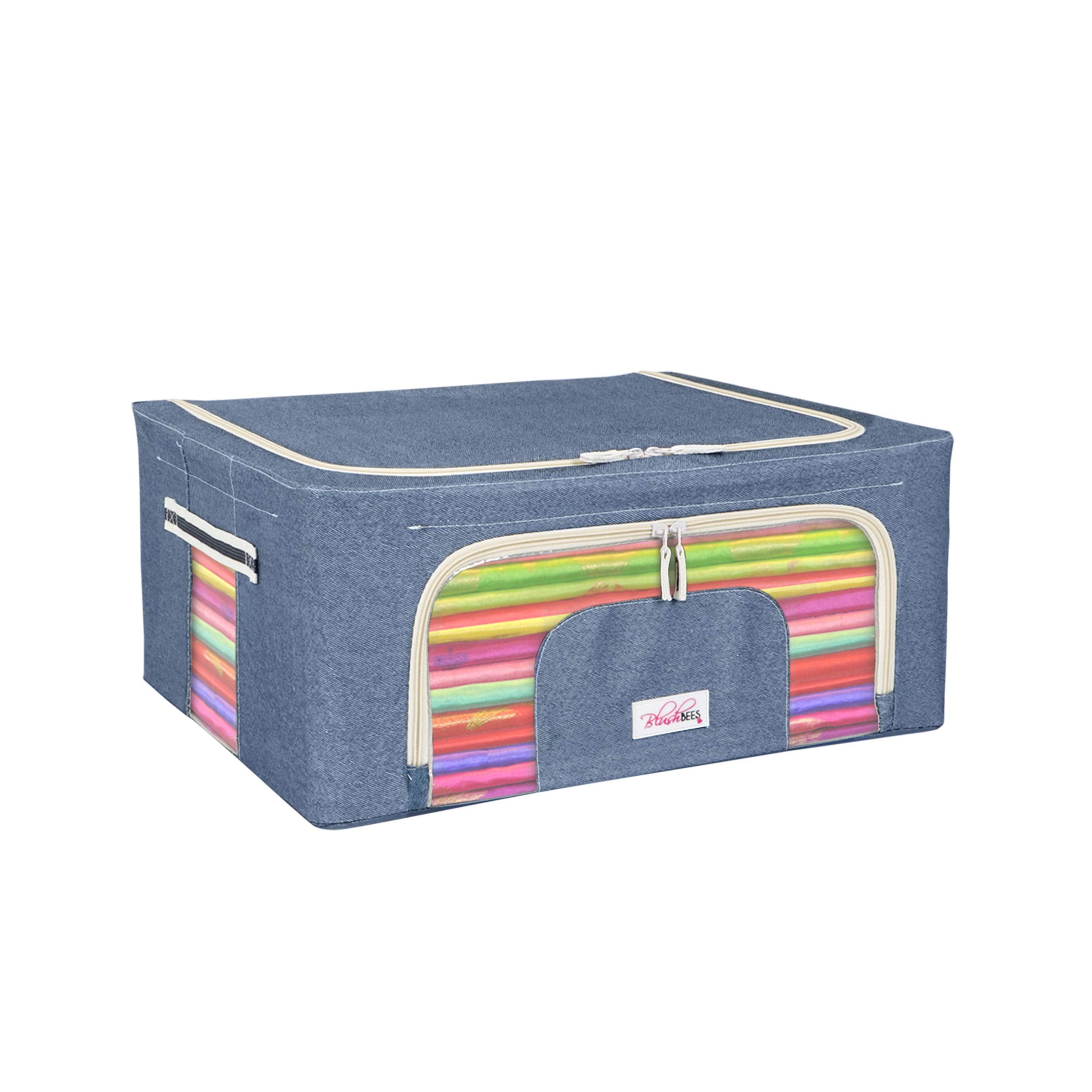 BlushBees 600D Oxford Fabric Living Box  Storage Boxes for Clothes, Saree Cover Bags  44 L (Cowboy Blue)