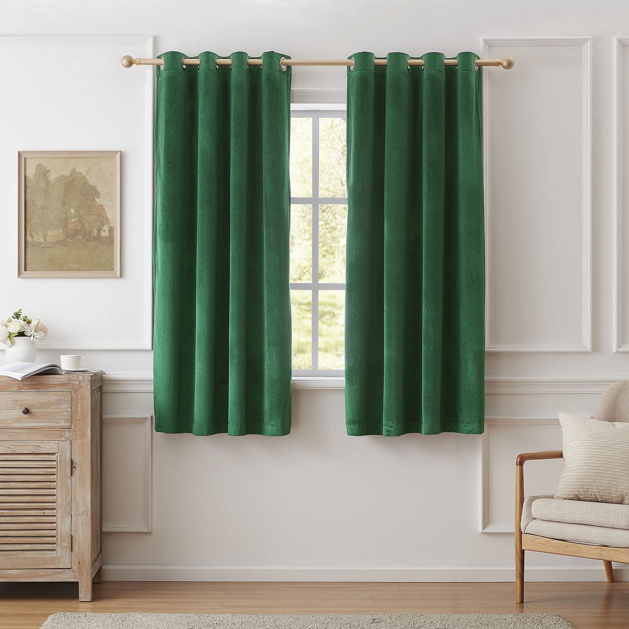 Bulbul Green Curtains 84 Inch Length- Living Room Velvet Blackout Window Drapes Thermal Insulated Room Darkening Decor Grommet C