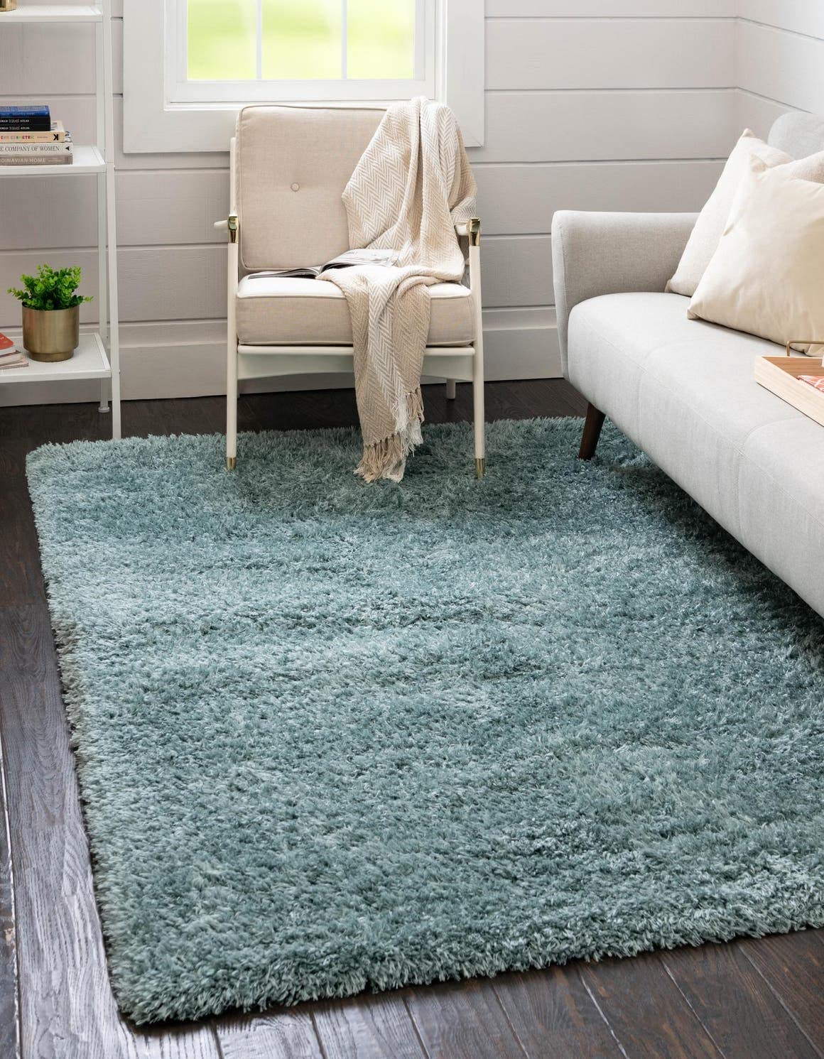 Rugs.com Infinity Collection Solid Shag Area Rug 10 x 13 Slate Blue Shag Rug Perfect for Living Rooms, Large Dining Rooms, Ope