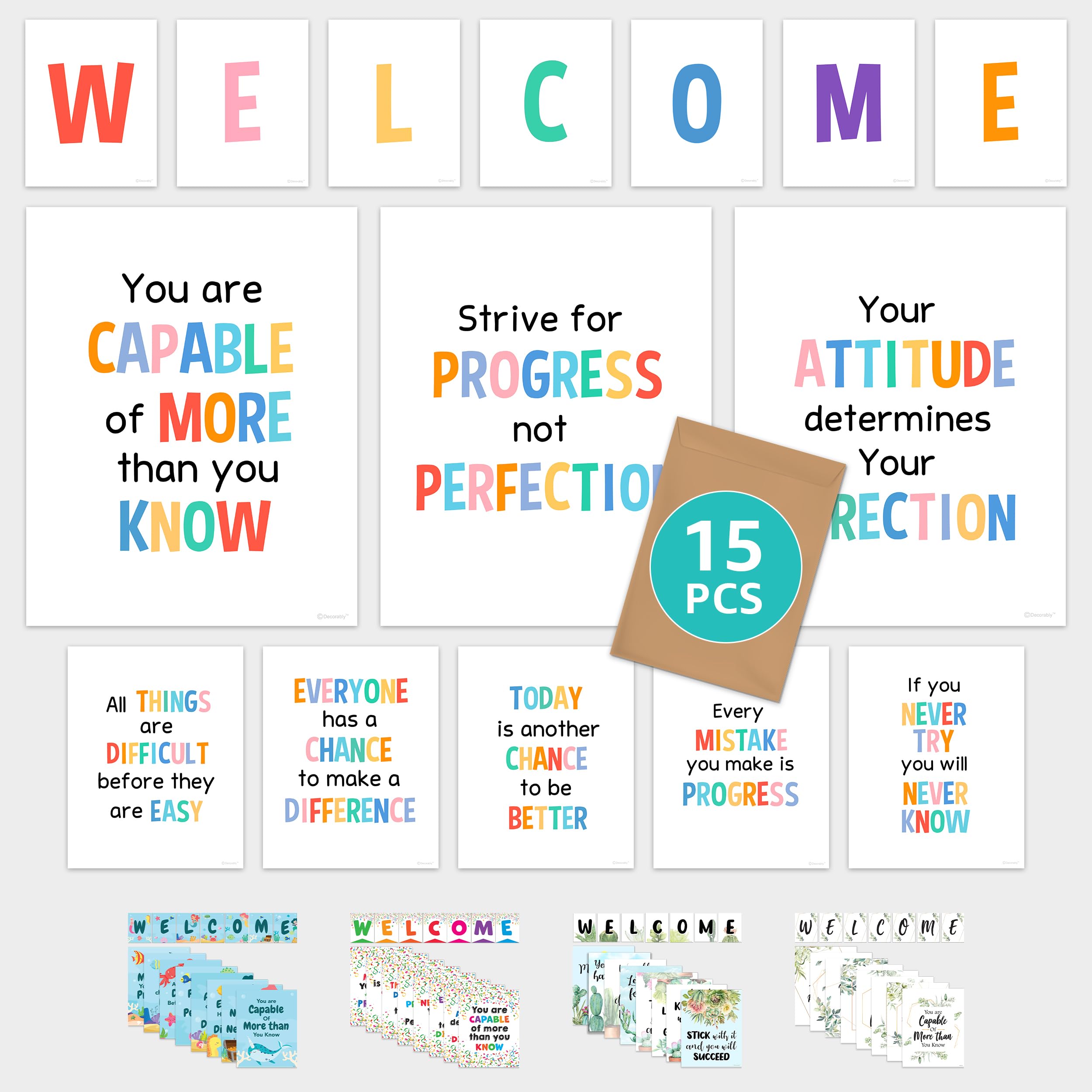 Decorably Welcome Posters For Classroom - 15 Welcome Sign Classroom, Welcome Bulletin Board Set, Welcome Classroom Decor, Welcom