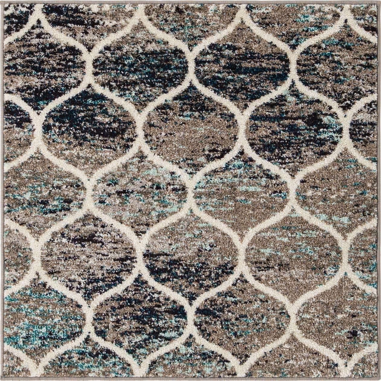 Unique Loom Trellis Frieze Collection Area Rug - Rounded (3 Square, Blue Multi/ Ivory)