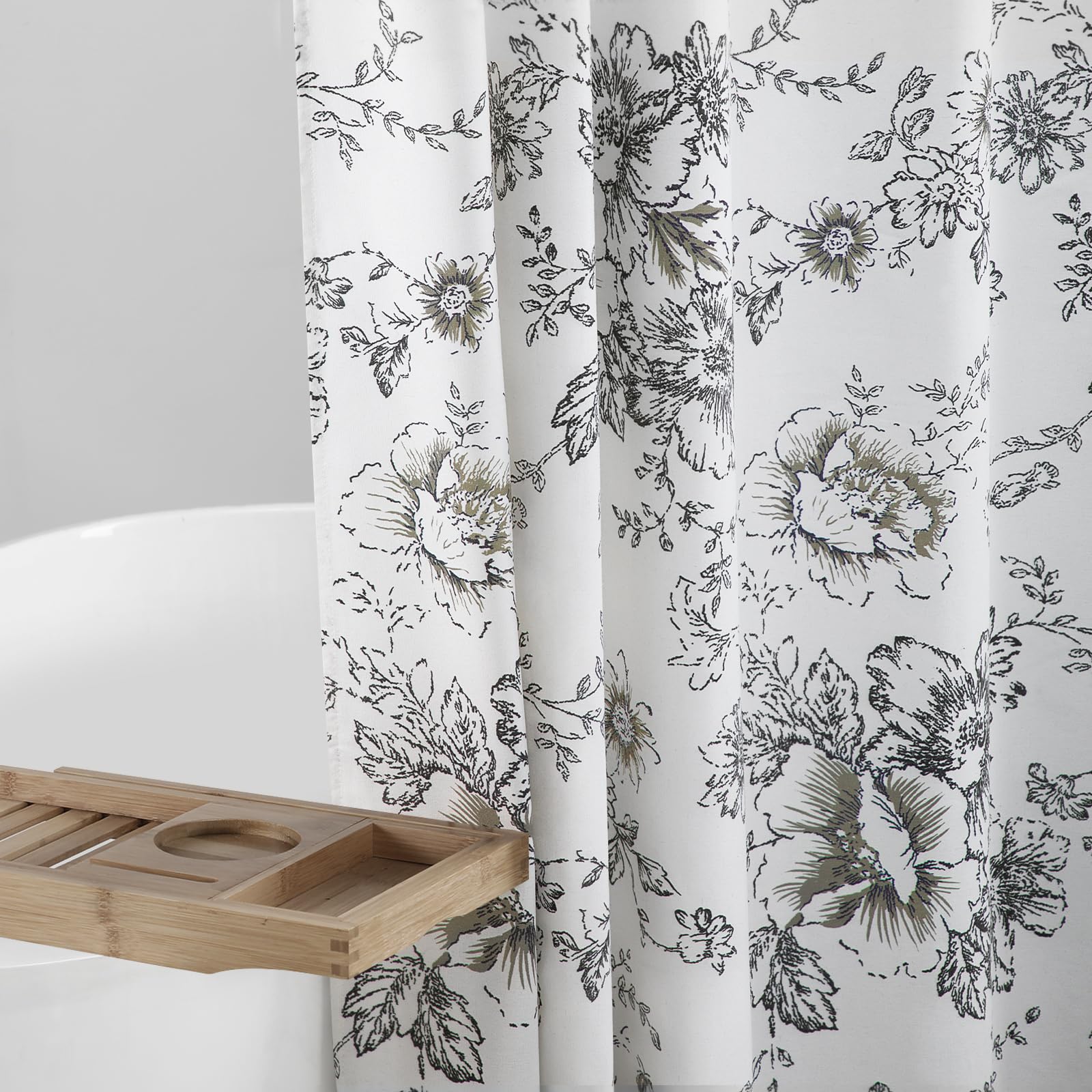 Awellife Farmhouse Vintage Shower Curtain Black Pattern Floral Cotton Rustic Tattoo Shower Curtains For Bathroom, 36 Wx72 L