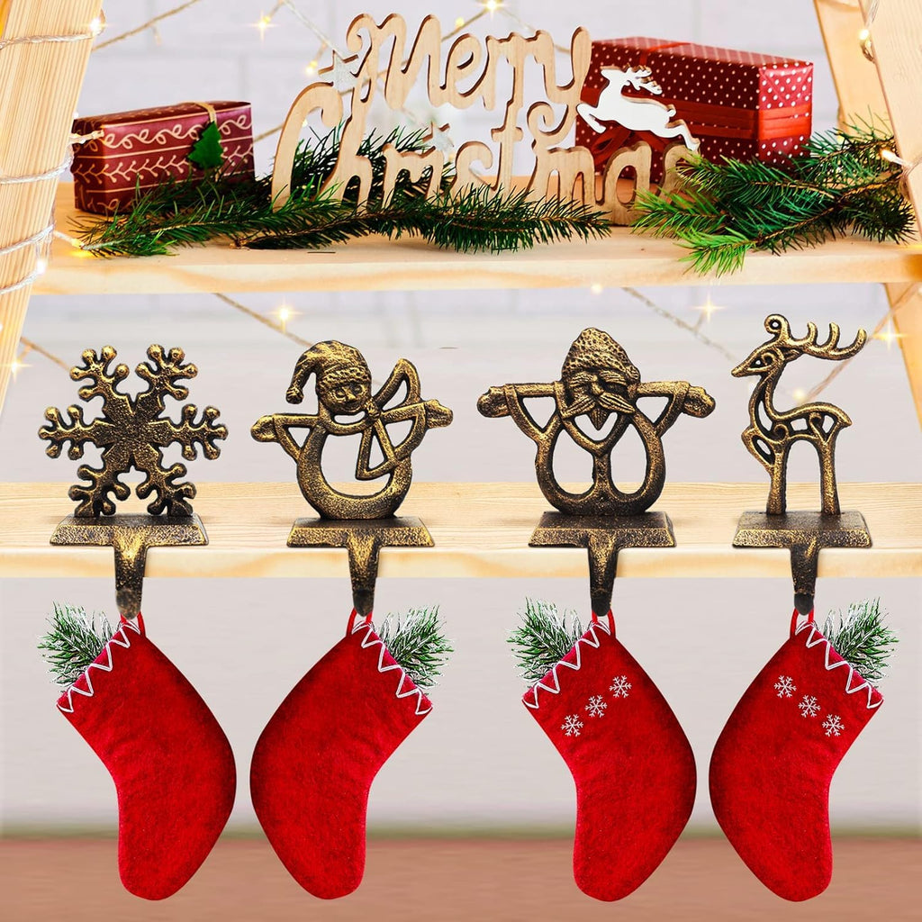 PPNZQAUT Retro Christmas Stocking Holders 4-Pack Indoor Christmas Stocking Hangers for Mantel Fireplace Christmas Decorations St