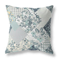 HomeRoots Indigo Cream Broadcloth Teal White Boho Floral Indoor Outdoor Throw Pillow