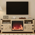 YESHOMY Fireplace TV Stand with Barn Doors and Open Display Shelf, Farmhouse Media Console with Hidden Cable Routing, Entertainm