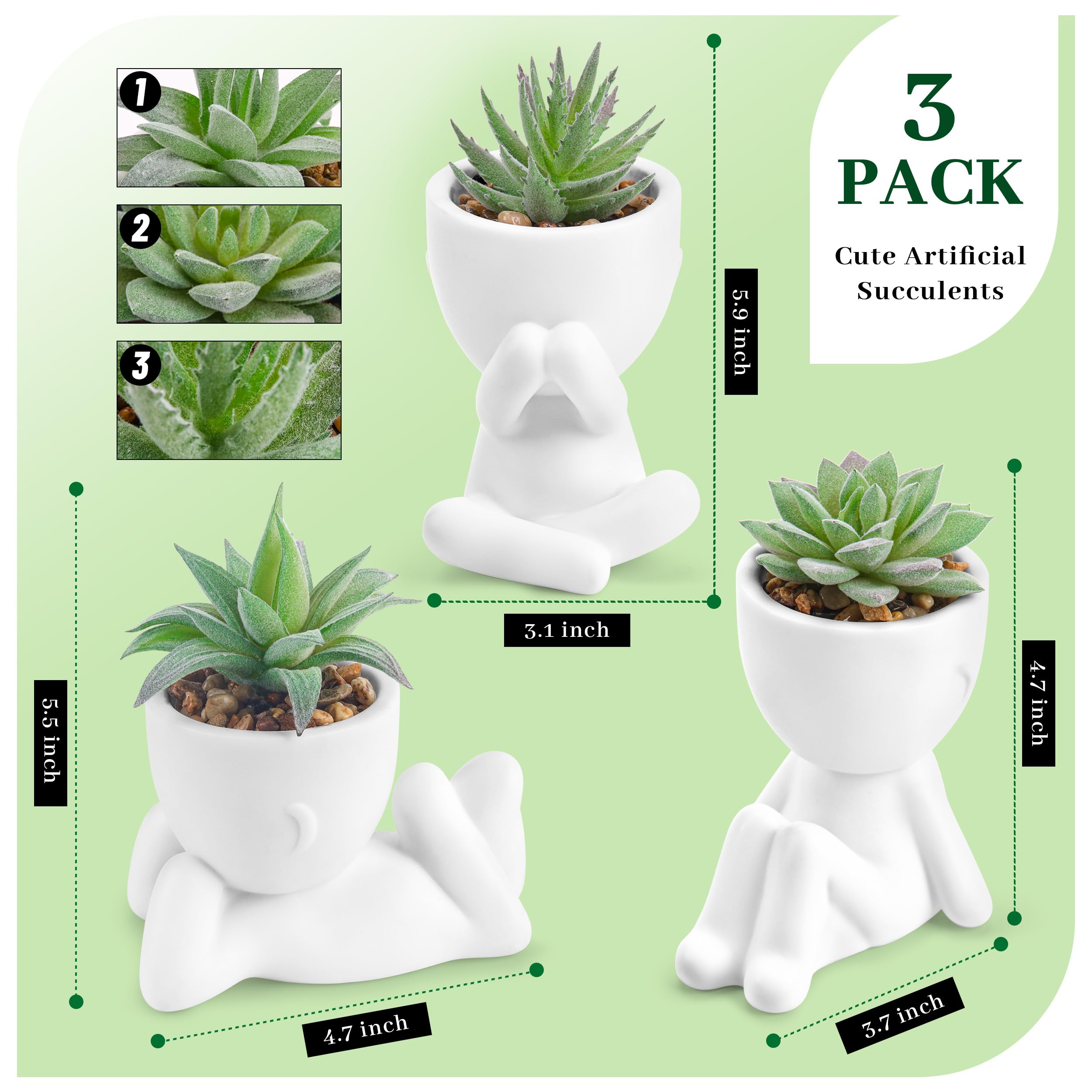 Der Rose 3Pcs Fake Succulents Plants Artificial For Bathroom Bedroom Home Room Decor Aesthetic Indoor