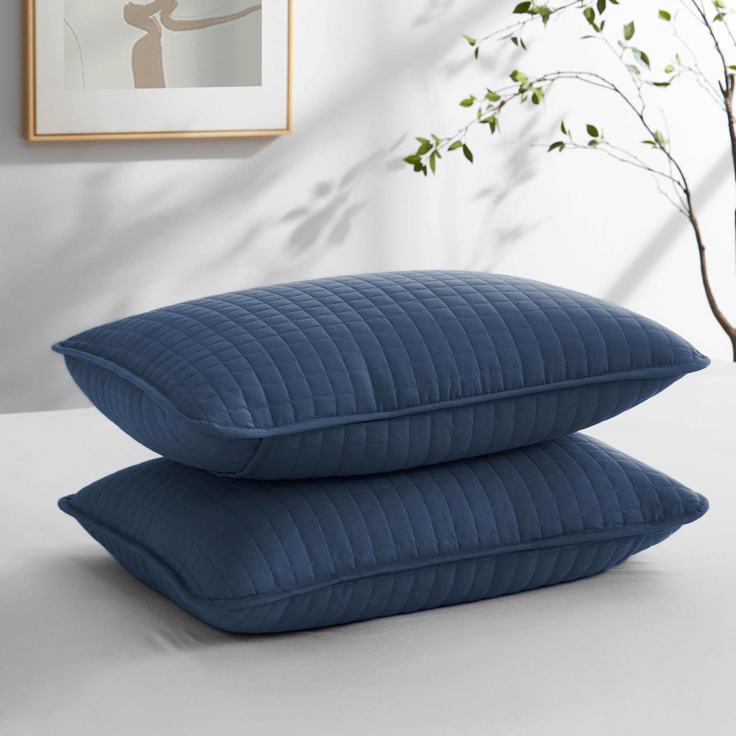 Southshore Fine Linens - Vilano Springs - Pair Of Quilted Pillow Sham Covers (No Inserts), 22' X 22', Dark Blue