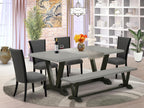 East West Furniture V697VE650-6 6 Piece Dining Table Set Contains a Rectangle Dining Room Table and 4 Dark Gotham Linen Fabric Parson Chairs with a Bench, 40x72 Inch, Multi-Color