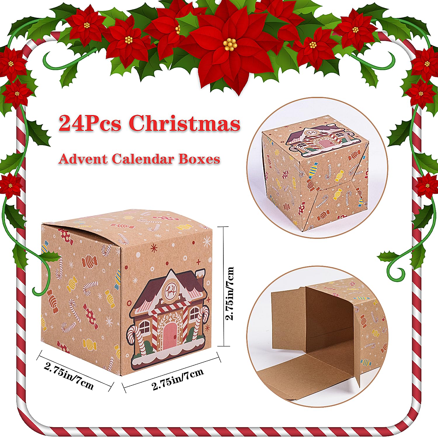 24 Pcs Diy Christmas Empty Advent Calendar 2024, 24 Days Cute Kraft Paper Christmas Cardboard Number Boxes Christmas Countdown C
