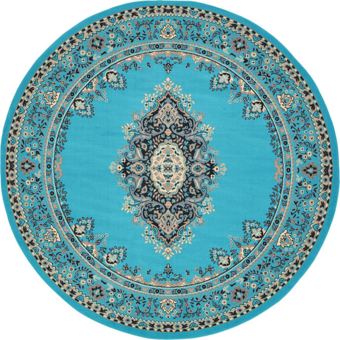 Unique Loom Reza Collection Traditional Persian Style Area Rug, 8 0 x 8 0, Turquoise/Ivory
