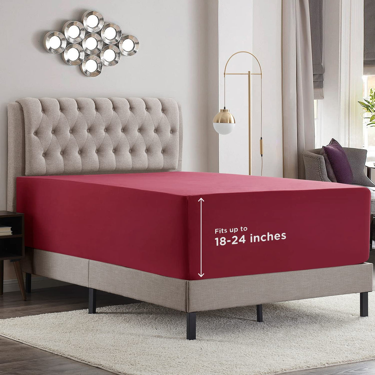 Empyrean Extra Deep Pocket Twin Xl Fitted Sheet - Burgundy Red Twin Xl Deep Pocket Fitted Sheets Only For 18 To 24 Inch Mattress