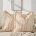 Zwjd Throw Pillow Covers 18X18Set Of 2 Striped Pillow Covers With Fringe Chic Cotton Decorative Pillows Square Cushion Covers Fo