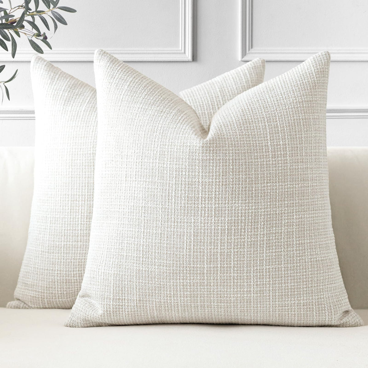 Otostar Pack Of 2 Throw Pillow Covers 16X16 Inch Linen Beige Pillowcases Farmhouse Decorative Solid Pillow Covers 40X40 Cm Squar