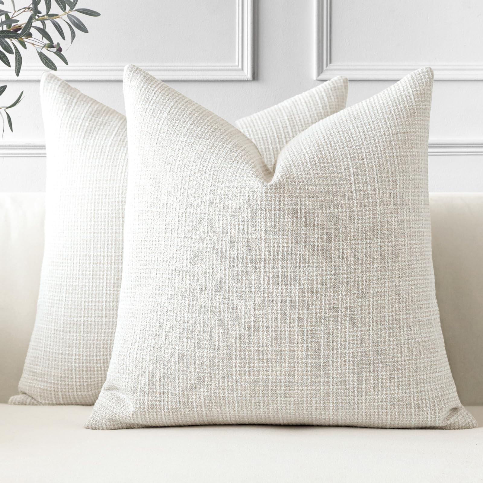 Otostar Pack Of 2 Throw Pillow Covers 16X16 Inch Linen Beige Pillowcases Farmhouse Decorative Solid Pillow Covers 40X40 Cm Squar