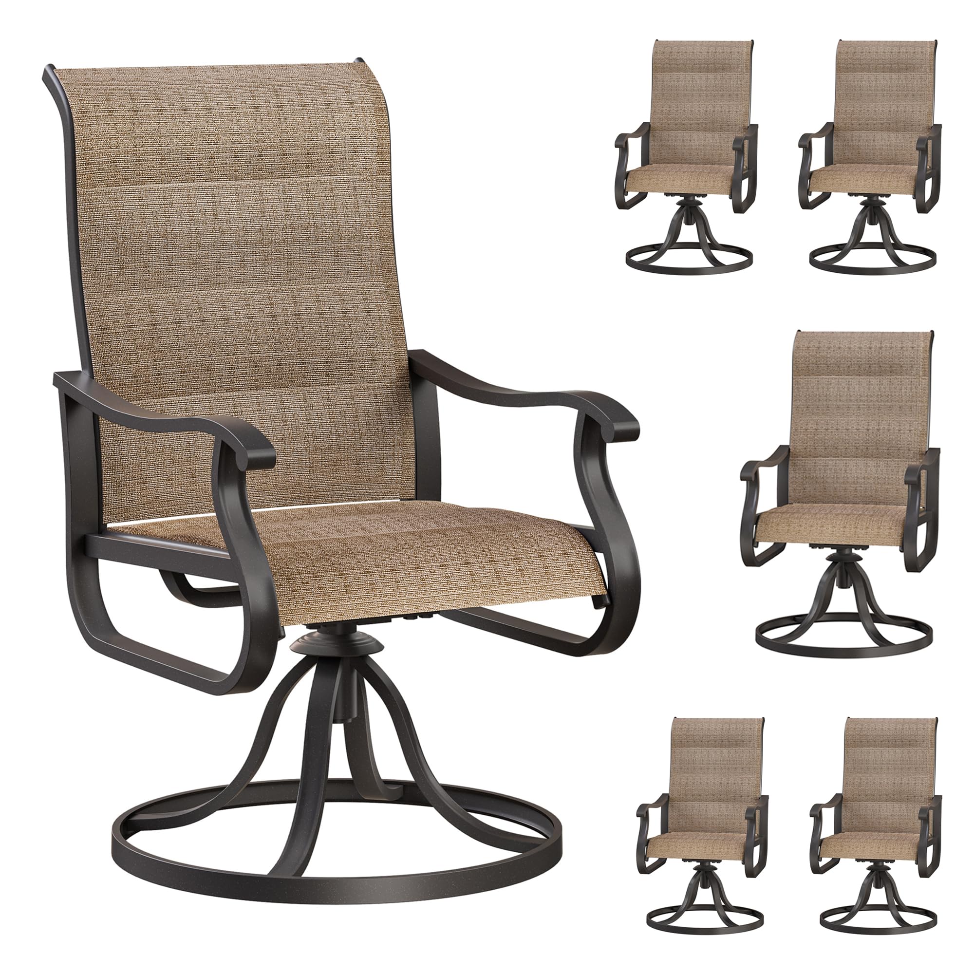 Vonzoy Patio Swivel Chairs Set Of 6, Outdoor Dining Chairs With High Back, All-Weather Swivel Rocker Chair For Lawn, Porch Or Ga