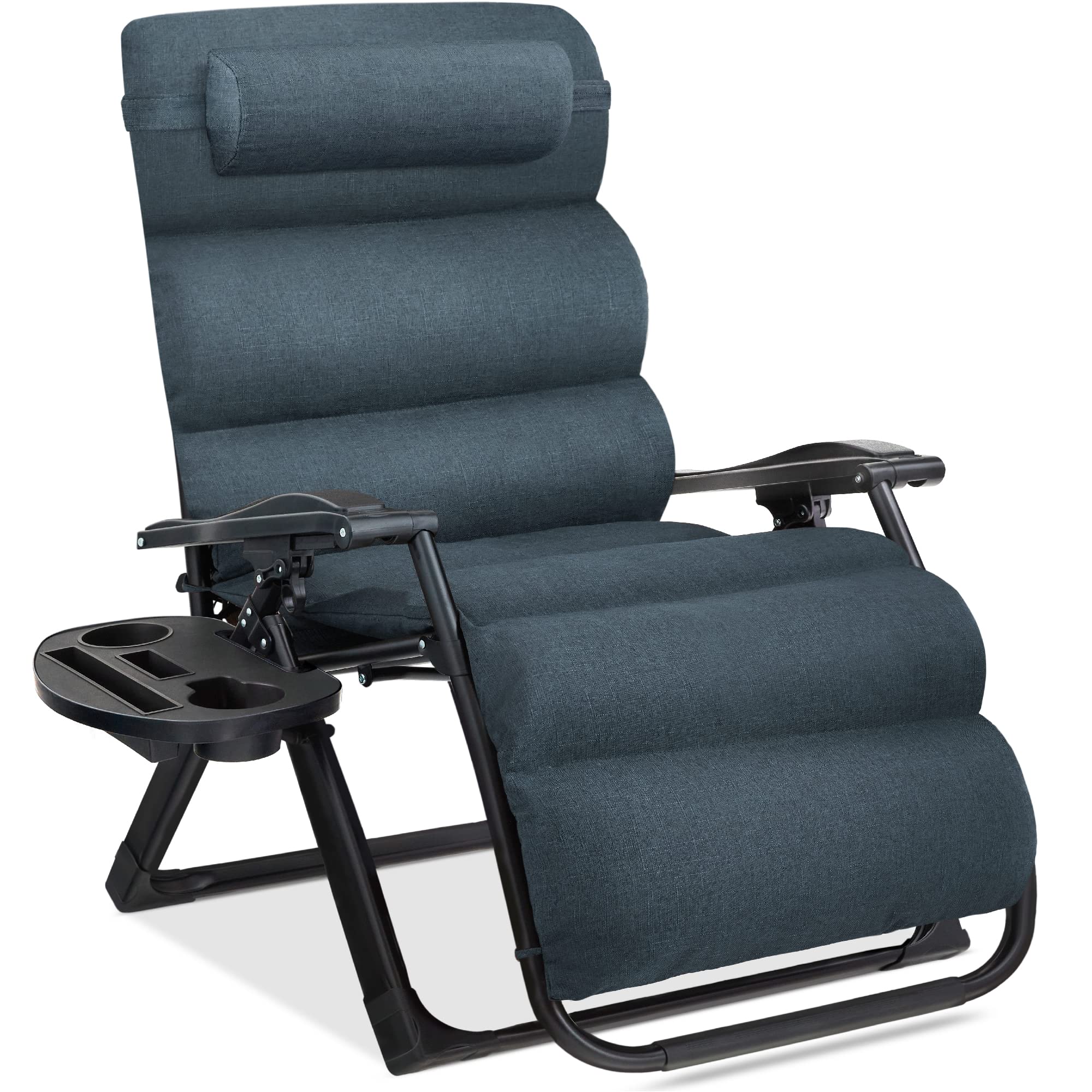 Best Choice Products Oversized Zero Gravity Chair, Folding Outdoor Patio Recliner, Xl Anti Gravity Lounger W/Removable Cushion, Cup Holder, Side Tray, 350Lb Capacity - Graphite Blue