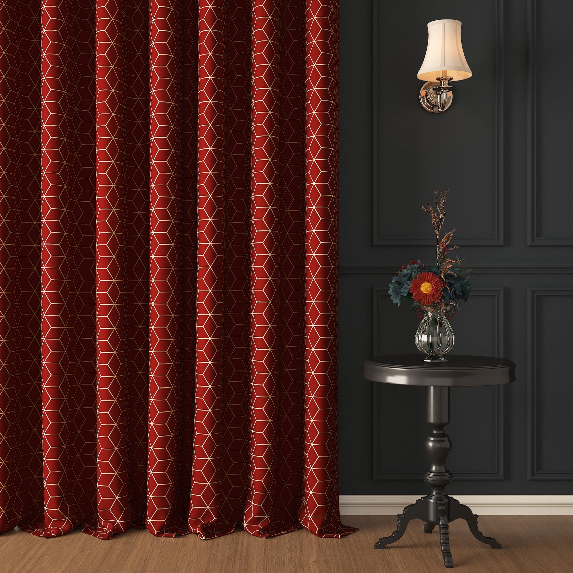 Story@Home 100% True Blackout Door Curtains 7 Feet Long Set Of 1 | Room Darkening Curtain | Hexagon Printed | Thermal Insulated 
