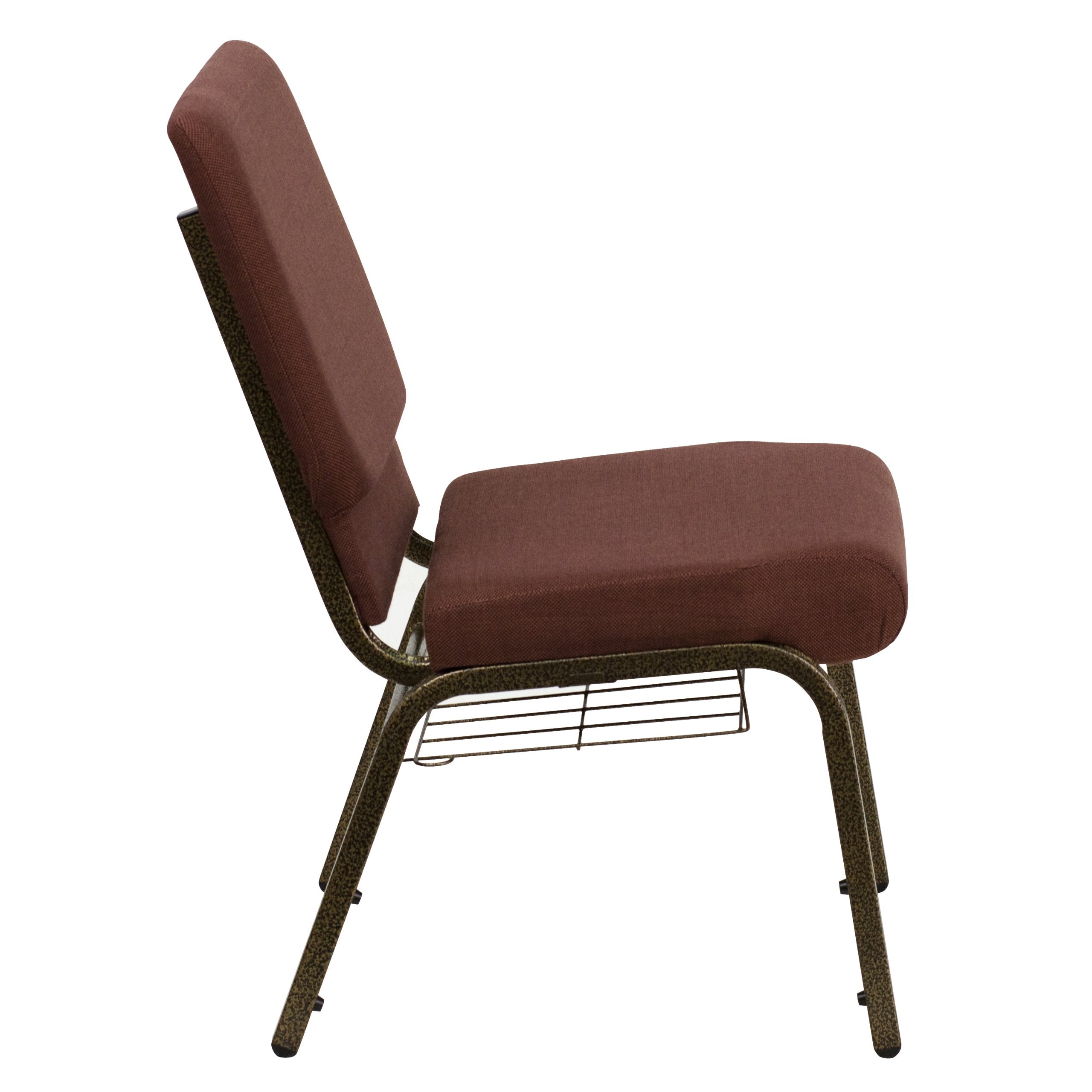 Flash Furniture HERCULES Series 18.5''W Church Chair in Brown Fabric with Cup Book Rack - Gold Vein Frame