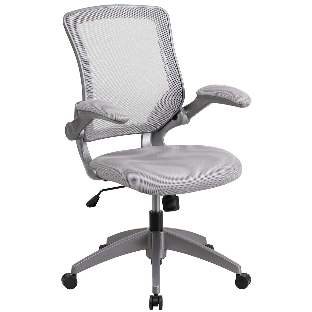 Flash Furniture Kale Mid-Back Gray Mesh Swivel Ergonomic Task Office Chair With Gray Frame And Flip-Up Arms
