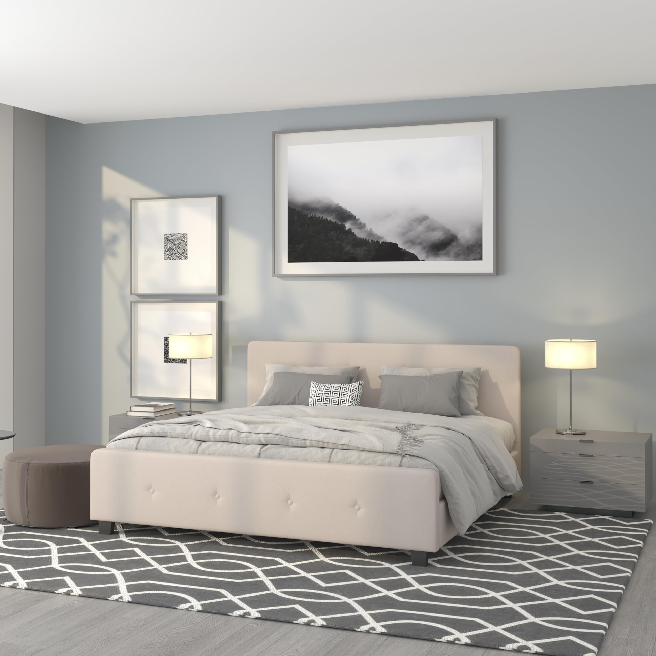 Flash Furniture Tribeca King Size Tufted Upholstered Platform Bed In Beige Fabric