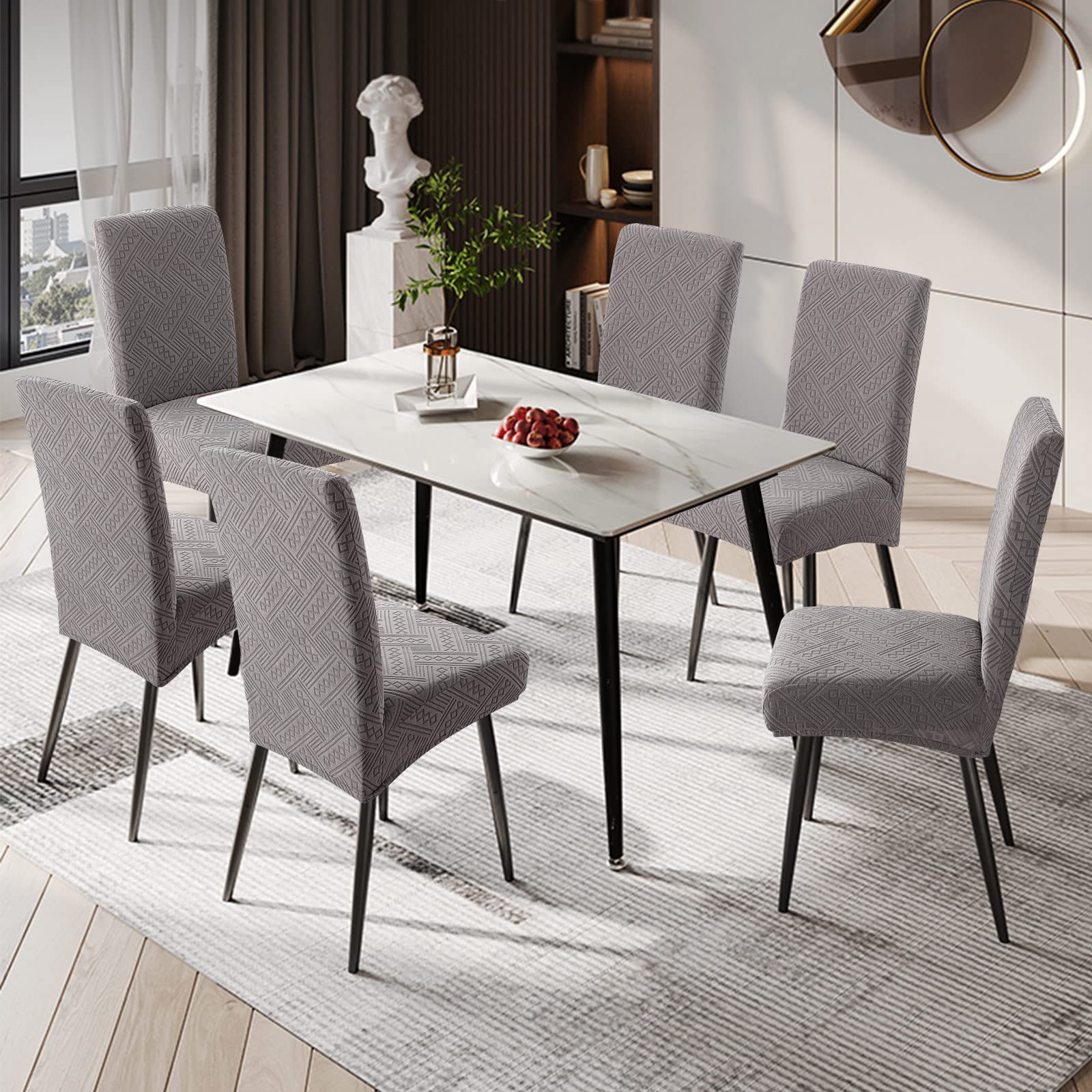 Genina Waterproof Dining Room Chair Covers Stretch Parsons Chair Slipcovers For Dining Room Kitchen Chair Protector Cover, Removable, Washable (4, Pattern1-Light Gray)