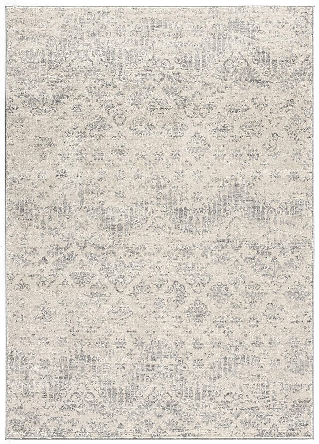HomeRoots 100% Polypropylene 2’ x 6’ Ivory Distressed Ikat Pattern Area Rug